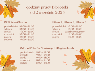 godziny pracy biblioteki od 2 września 2024