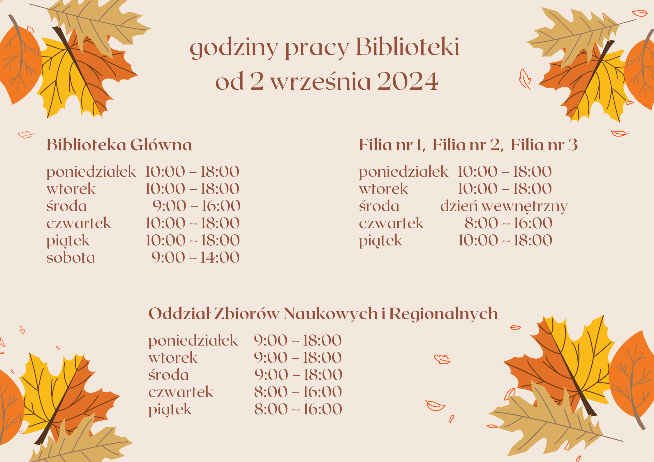 godziny pracy biblioteki od 2 września 2024